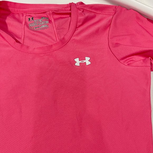 Under Armor Women's Fitted T-shirt Size Medium Pink Heat Gear - Picture 3 of 8